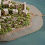 An architectural model of the planned development of 3,080 waterfront condos at Point Wells near Woodway. (Blue Square Real Estate)