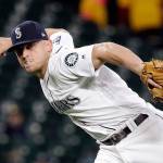 Mariners third baseman Kyle Seager in action against the Rangers in a game Sept. 20, 2017, in Seattle. (AP Photo/Elaine Thompson)