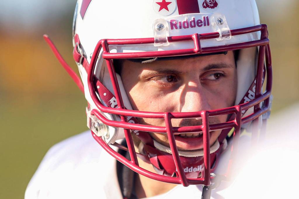 Cascade senior kicker Sarmad Aqrawi practices on Oct. 5, 2017, at Cascade High School in Everett. (Kevin Clark / The Herald)