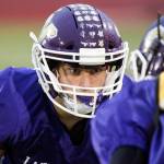 Lake Stevens Anthony Hutchinson eyes a teammate during practice on Oct. 25, 2017, at Lake Stevens High School. (Kevin Clark / The Herald)