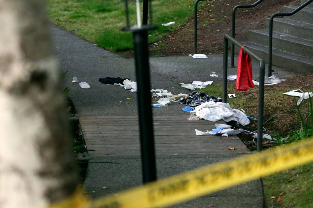 The scene of the shooting of David Sandoval on Oct. 4. (Kevin Clark / The Herald)