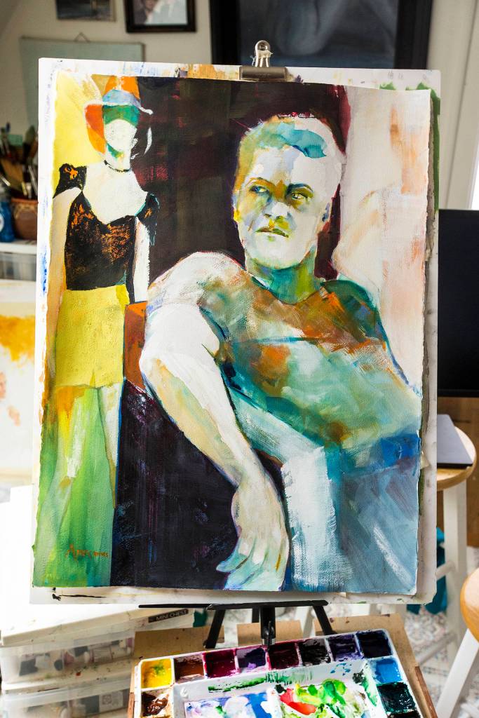 A watercolor piece by Lee Allen is seen at his home studio in Everett on Thursday, Nov. 9. (Ian Terry / The Herald)