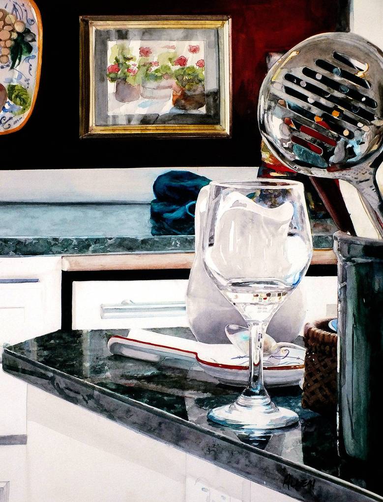 Lee Allens painting of his kitchen, Reflections, currently is displayed at the Schack Art Center.
