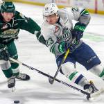 The Everett Silvertips acquired Monroe native Luke Ormsby (right) from the Seattle Thunderbirds in exchange for a ninth-round pick in the 2018 bantam draft on Thursday. (Herald photo)