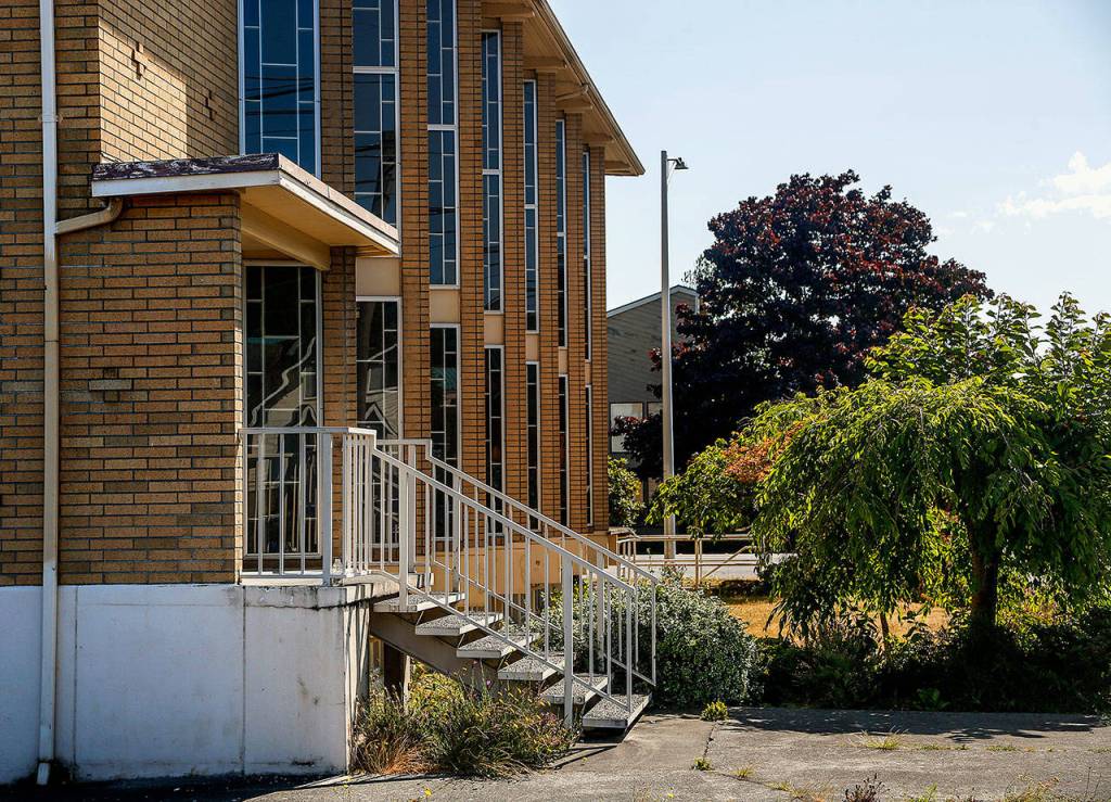 The former First United Methodist Church at 3530 Colby Ave. in Everett will be torn down. A new, comprehensive center for Cocoon House will be built. (Dan Bates / The Herald)