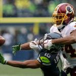 Redskins Josh Norman breaks up a pass intended for Seahawks wide receiver Tyler Lockett Sunday afternoon at CenturyLink Field in Seattle on November 5, 2017. Redskins won 17-14. (Kevin Clark / The Herald)