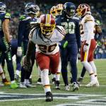 Washington Redskins running back Rob Kelley celebrates after scoring what proved to be the winning touchdown Sunday in a 17-14 victory over the Seattle Seahawks. (AP Photo/Elaine Thompson)