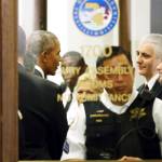 Former President Barack Obama arrives for jury duty in the Daley Center on Wednesday in Chicago. (Kevin Tanaka/Sun Times via AP)