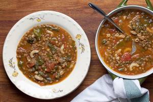 This macaroni-lentil soup is comfort food that’s good for you