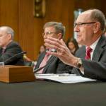 General C. Robert Kehler (right), USAF (Ret.) former Commander United States Strategic Command, testifies before the Senate Foreign Relations Committee hearing on North Korea on Capitol Hill in Washington on Tuesday. (AP Photo/Pablo Martinez Monsivais)