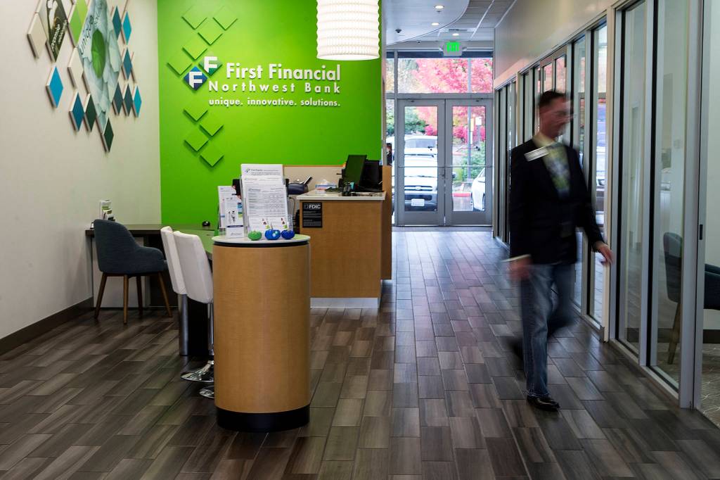 Open and colorful interiors are a hallmark of First Financial Northwest Banks locations. (Ian Terry / The Herald)