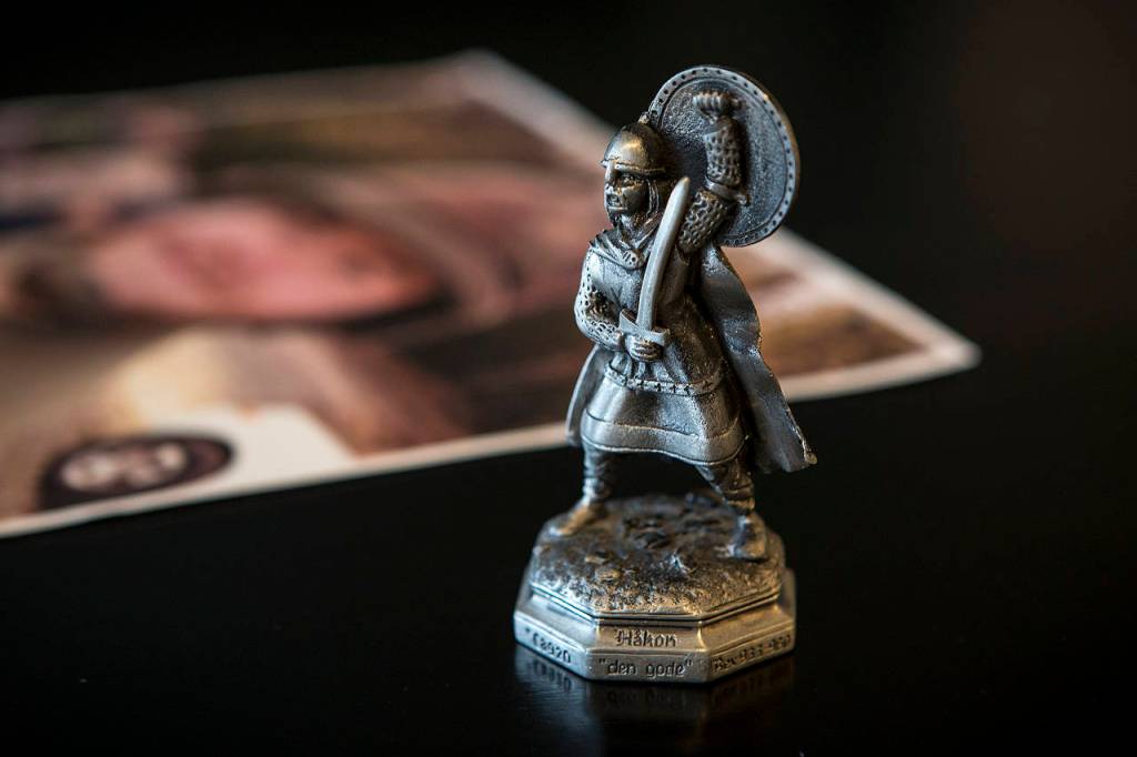 A figurine of a viking, King Hkon, is seen at the Olsons home in Marysville. Garrett Olson, who stood 6-feet-5, was known as a gentle giant among his friends and family. (Ian Terry / The Herald)