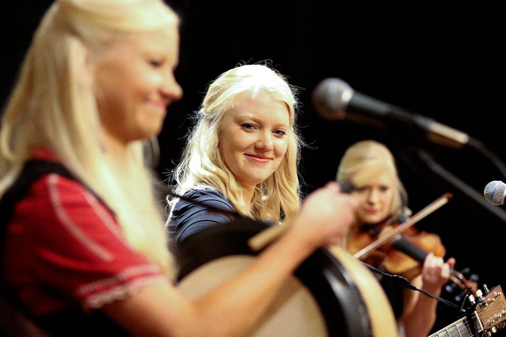 Solana, Greta and Willow make up The Gothard Sister of Edmonds at Thumbnail Theater in Snohomish before their sold out show on Oct. 1. (Kevin Clark / The Herald)