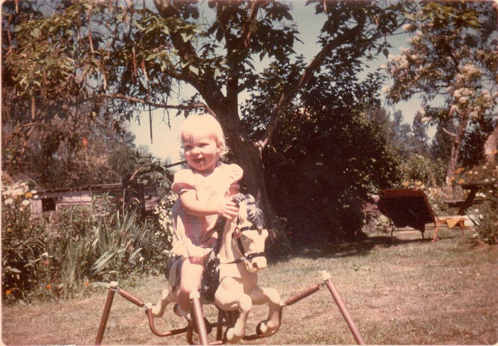 As a little girl on her grandparents farm in Grants Pass, Oregon, Crystal Okeson rode miles on her beloved rocking horse. (family photo)