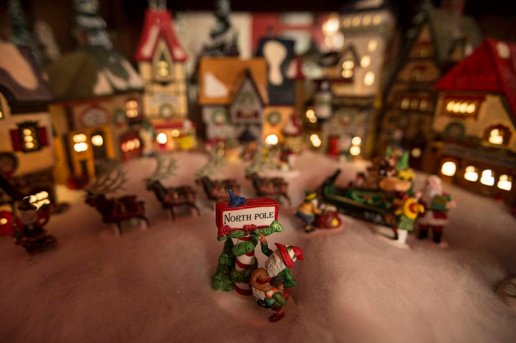 A North Pole village display is seen at Lisa and Stew Pickfords home in Snohomish. (Ian Terry / The Herald)