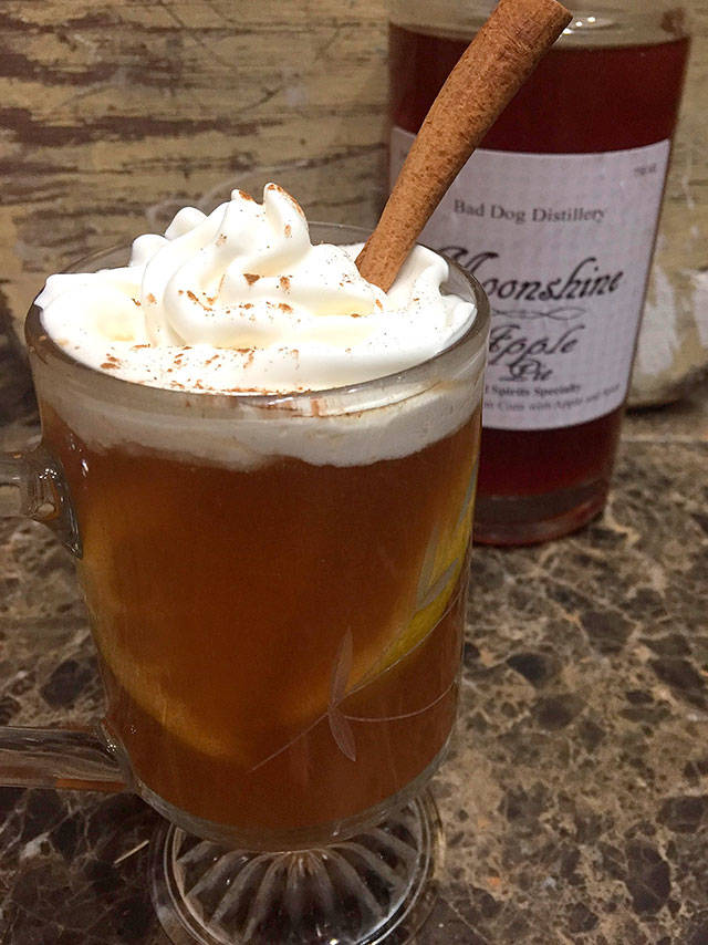 Make an Apple Pie Toddy with Bad Dog Distillings Apple Pie Moonshine. (Bad Dog Distillery)