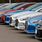 A line of 2018 Accents, Elantras and Sonatas sit at a Hyundai dealership in the south Denver suburb of Littleton, Colorado, on Friday. (AP Photo/David Zalubowski)
