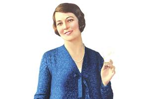 Stand-up gal from 1920s advertises Edison Mazda light bulbs