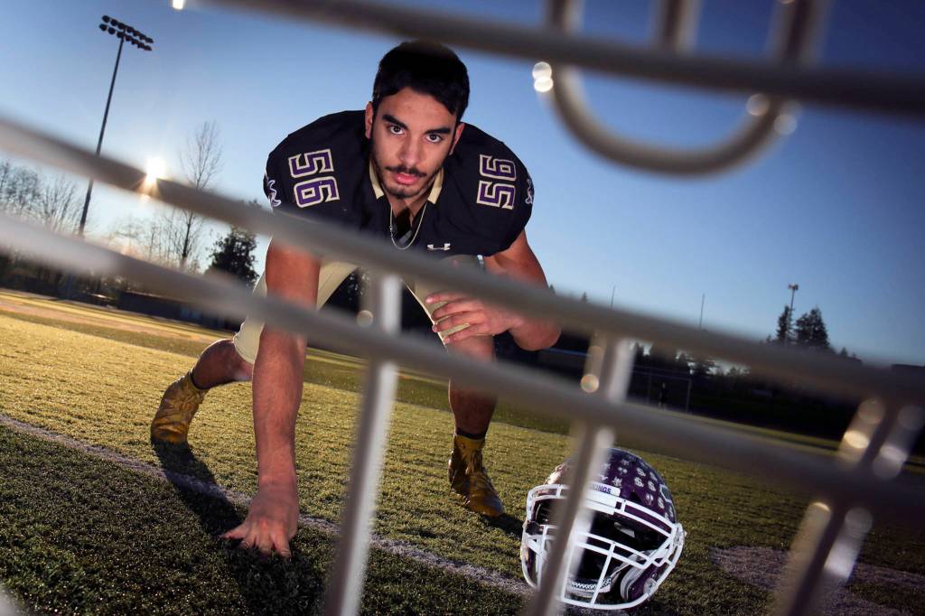 Matt Sevao of Lake Stevens is The Heralds All-Area Defensive Player of the Year. Sevao set the school record with 18 sacks. (Kevin Clark / The Herald)