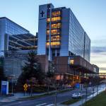 Providence Hospital in Everett at sunset Monday night. Officials Providence St. Joseph Health Ascension Health reportedly are discussing a merger that would create a chain of hospitals, including Providence Regional Medical Center Everett, plus clinics and medical care centers in 26 states spanning both coasts. (Kevin Clark / The Daily Herald)