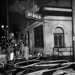 The Everett Daily Herald, shown here when its building caught fire in 1956, was once located at 2939 Colby Ave. The Everett Museum of History purchased the building this week. (Jim Leo / Herald file)