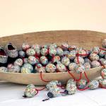 Kathryn Glowen works in fabric that she uses in place of paint. In this piece she remembers refugee children who lost their lives around the world. A previous artist of the year, Glowens work is displayed in the main gallery at the Schack Center for the Arts.