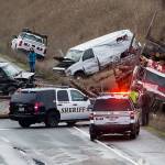 Log truck and 5 other vehicles crash, blocking US 2