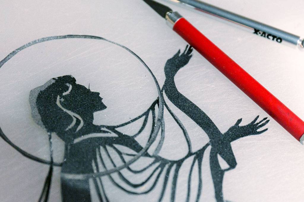 Tom Saccos current project, made with antique scissors and x-atco knives. (Kevin Clark / The Daily Herald)