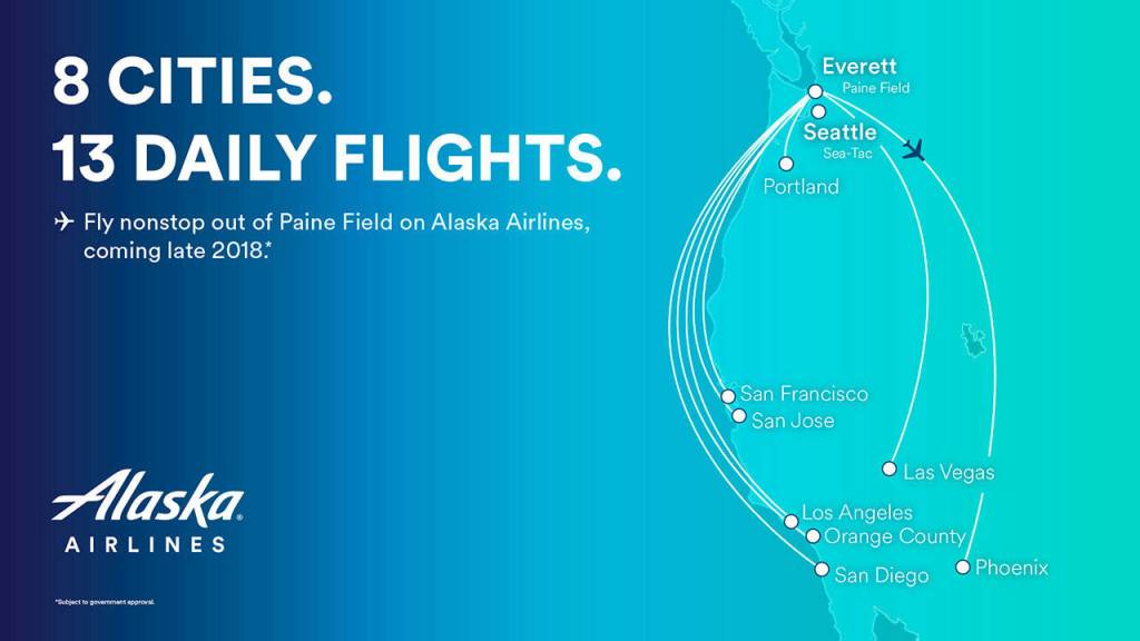 Alaska Airlines selects destinations for new service from Paine Field. (PRNewsfoto / Alaska Airlines)