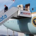 President Donald Trump steps off Air Force One after arriving at Zurich International Airport for the World Economic Forum on Thursday in Zurich, Switzerland. (AP Photo/Evan Vucci)