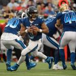 NFC quarterback Russell Wilson of the Seattle Seahawks looks to pass during the second half of the Pro Bowl on Sunday in Orlando, Florida. (Phelan M Ebenhack / Associated Press)