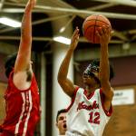 Mountlake Terraces Connor Williams (right) takes a shot during a game against Stanwood at Mountlake Terrace High School on Tuesday, Jan. 30. (Ian Terry / The Herald)