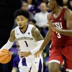Washingtons David Crisp drives against Washington State in the second half of a Jan. 28 game in Seattle. (AP Photo/Ted S. Warren)
