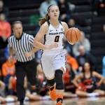 Oregon States Mikayla Pivec directs the Beavers offense during a 98-41 victory over Utah State on Nov. 15, 2017 in Corvallis, Ore. The former Lynnwood standout has switched to point guard this season. (Scobel Wiggins / Oregon State athletics)