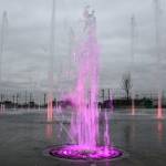 The Pacific Rim Plaza splash at Fishermans Harbor is part of the new development being built on Everetts waterfront. (Kevin Clark / The Herald)