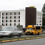 A Hilton Home2 Suites is seen under construction on 116th Street Northeast in Marysville on Wednesday. (Ian Terry / The Herald)