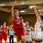 Mountlake Terraces Khyree Armstead attempts a shot in the lane during the Hawks 63-52 win over Marysville Pilchuck on Monday in Marysville. (Andy Bronson / The Herald)