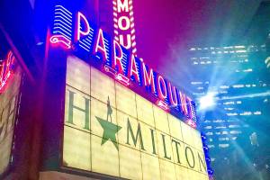The Hamilton marquee at The Paramount in Seattle. (Andrea Brown / The Herald)