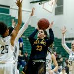Mariners Hannah Hezekiah (23) takes a shot during a playoff game against Jackson on Feb. 8, 2018, at Jackson High School in Mill Creek. (Ian Terry / The Herald)