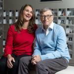 Melinda and Bill Gates pose in their personal office in Kirkland, Washington. (Daniel Berman for The Washington Post)