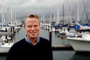 Andy Stephens visits the Everett Marina last year in early March, the place from which he departed on a solo round-the-world sailing trip July 12, 2016. Stephens was home in Everett while his sailboats transmission was being repaired. His 30-foot boat, the Cascadia, was in the Philippines. He later resumed his voyage, but is now living in Tokyo. (Dan Bates / The Herald)