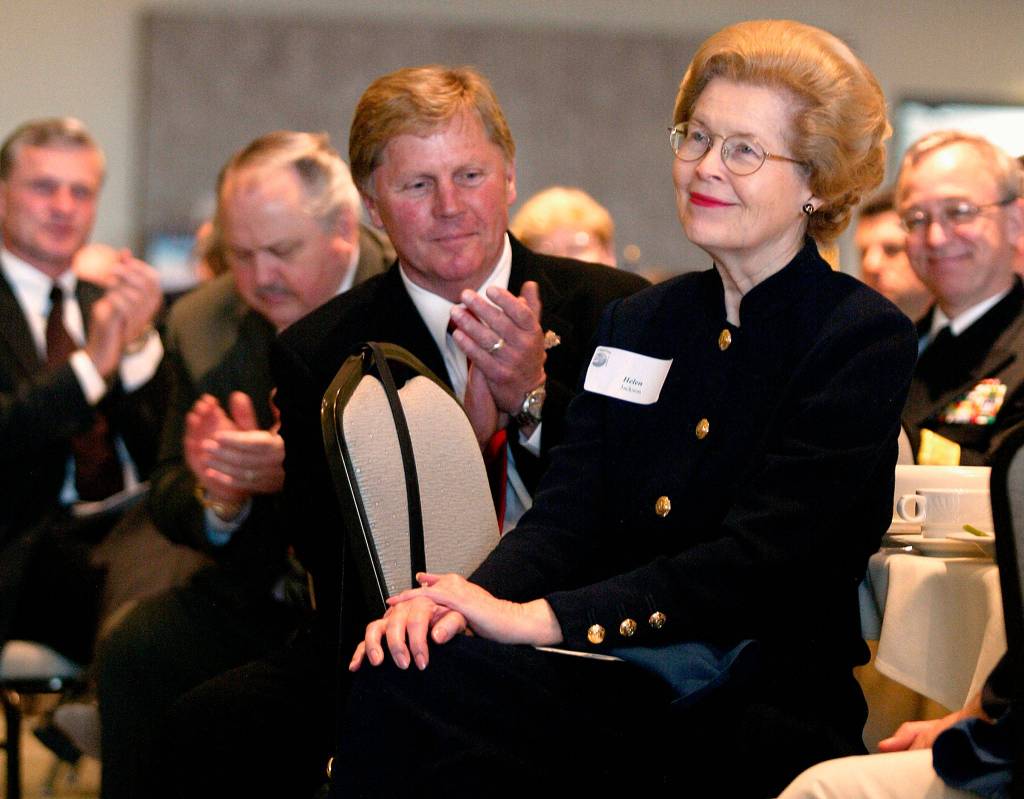Helen Jackson, the widow of the late Sen. Henry M. Jackson, died Saturday evening in Everett. She is shown here at a Navy ceremony with former Mayor Ray Stephanson. (Dan Bates / The Herald)