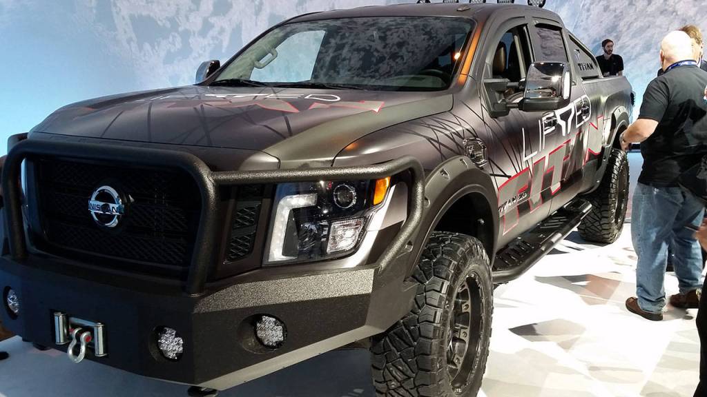 At the 2018 Chicago Auto Show Media Preview, Nissan displayed a Titan pickup equipped with its new factory-authorized lift kit. (Mary Lowry / For The Herald)