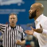 Kamiak head coach, Cory West addresses his team during a 4A Hardwood Classic game against Union on Feb. 28, 2018, at the Tacoma Dome. (Kevin Clark / The Herald)