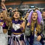 Kamiak fans cheer during a 4A Hardwood Classic game against Union on Feb. 28, 2018, at the Tacoma Dome. (Kevin Clark / The Herald)