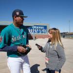 Shannon Drayer interviews pitcher Felix Hernandez at the Mariners spring training complex in Peoria.