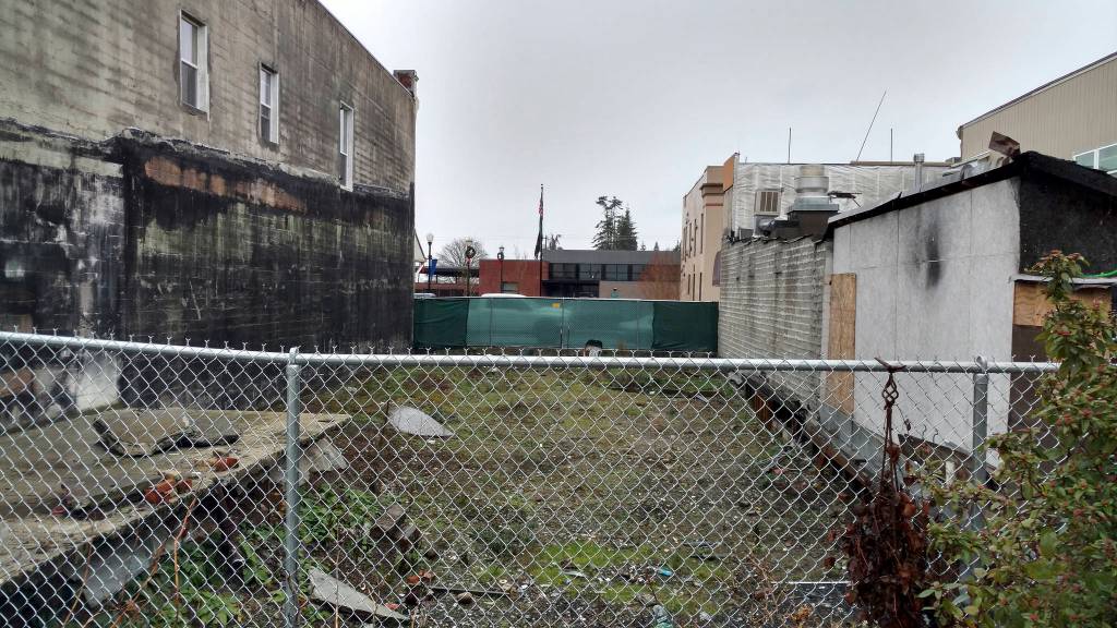 The empty lot where 2 Bits and More used to be, viewed from the alley behind it. The building burned down in 2016. The owners of Bistro San Martin, to the right of the lot, bought the property.