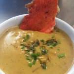 This gumbo-infused chowder from Chef Dane Catering put a Northwest play on a Creole favorite. Its served with a drizzle of bourbon simple syrup and a Tabasco bacon cracker. (Chef Dane Catering)