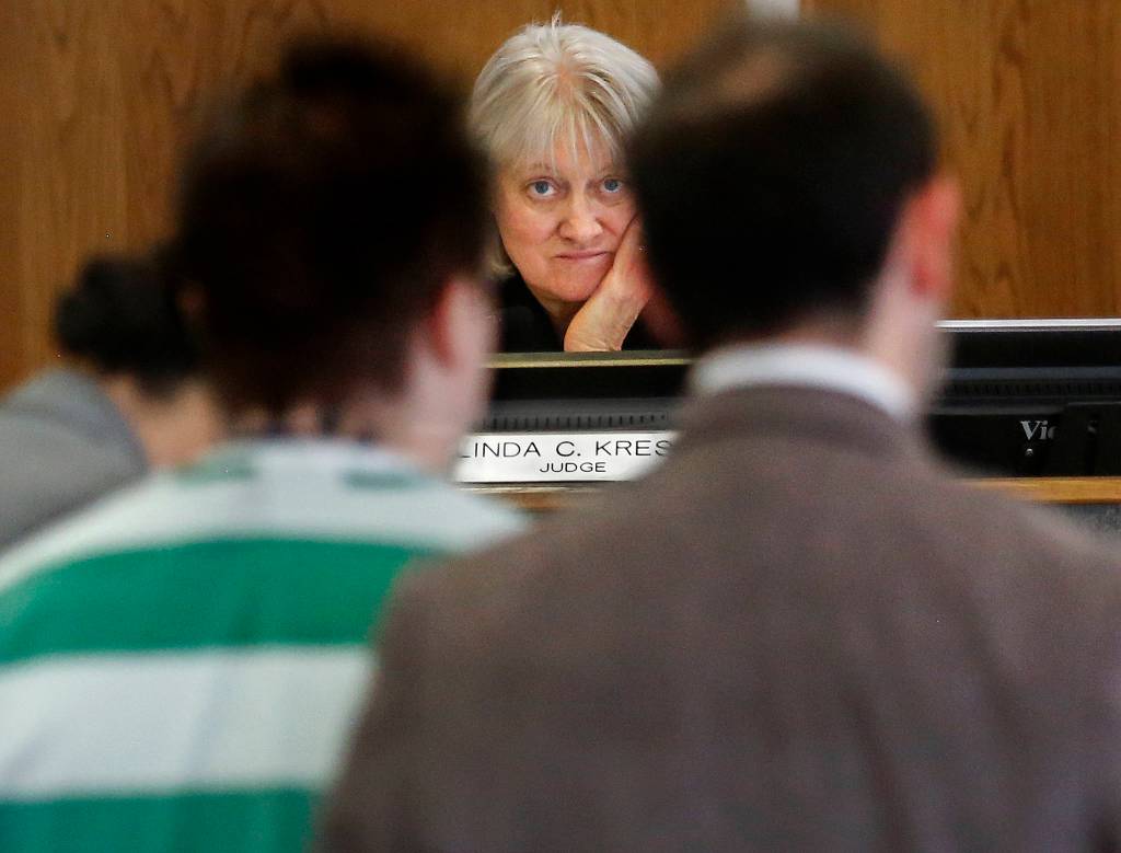 Snohomish County Superior Court Judge Linda C. Krese listens to a request that wouldve resulted in a shorter prison term for a convicted rapist. (Dan Bates / The Herald)