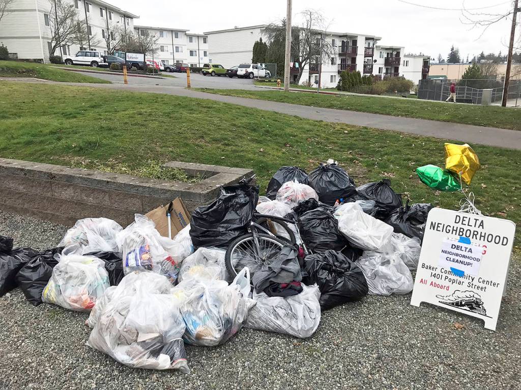 Trash collected during a cleanup Saturday in Everetts Delta neighborhood. (Mary Fosse)